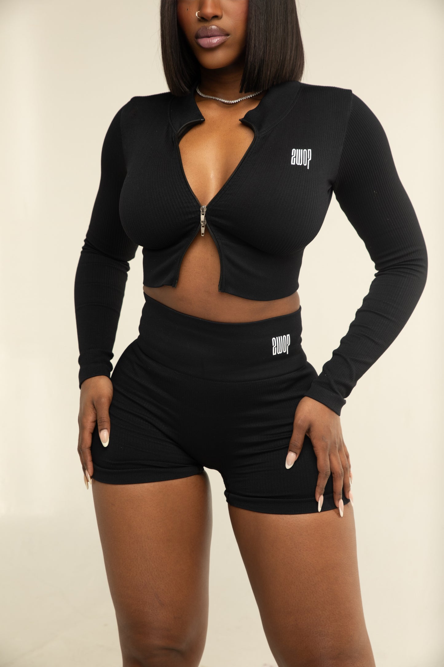 Ribbed Long Sleeve Short Set